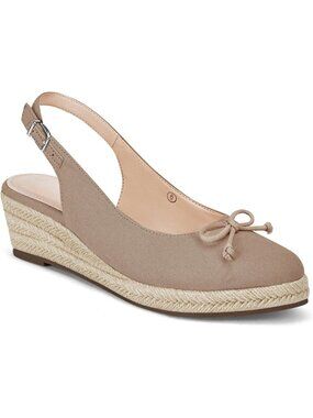 Women's Taupe Closed Toe Platform Slingback Mid Low Heel Canvas Bow Dress Sandal